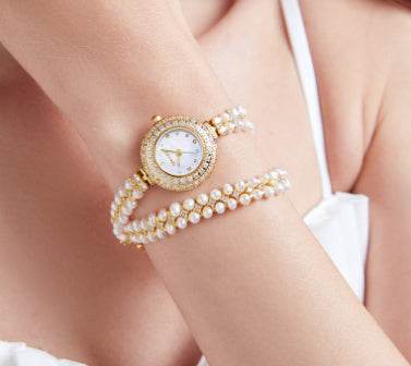 Freshwater Pearl Timepiece - Affordable Luxurious Jewelry - Diamond Elegance ladys watch Distinguished Fine Apparel