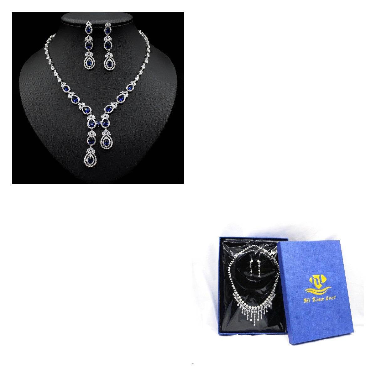Elegant Temperament Jewelry Set – Chain Necklace & Earrings for Women jewelry set Distinguished Fine Apparel Blue With box