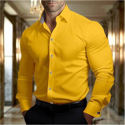 Lapel Men's Slim-fit Long Sleeved Shirt for Stylish Comfort mens shirt Distinguished Fine Apparel Yellow S