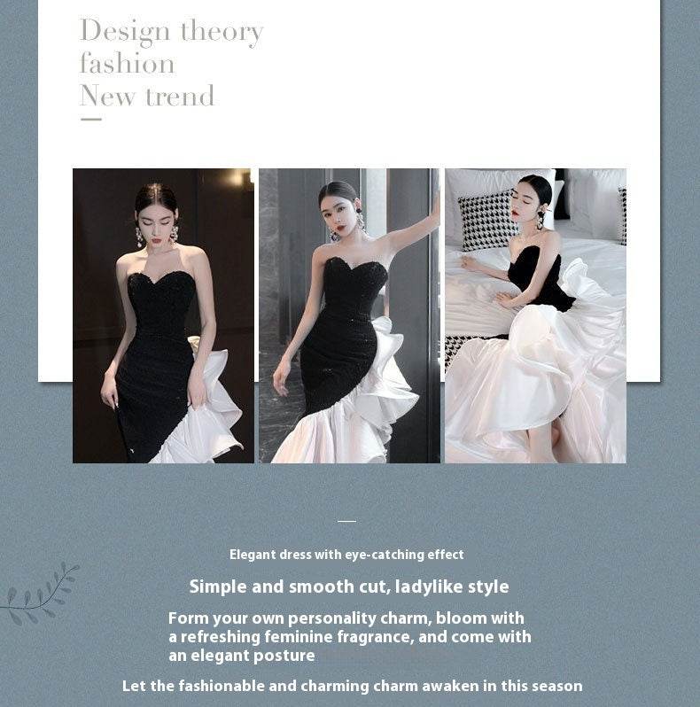 Sophisticated ladies Black and White Evening Gown - Opulent Elegance black white gown Distinguished Fine Apparel