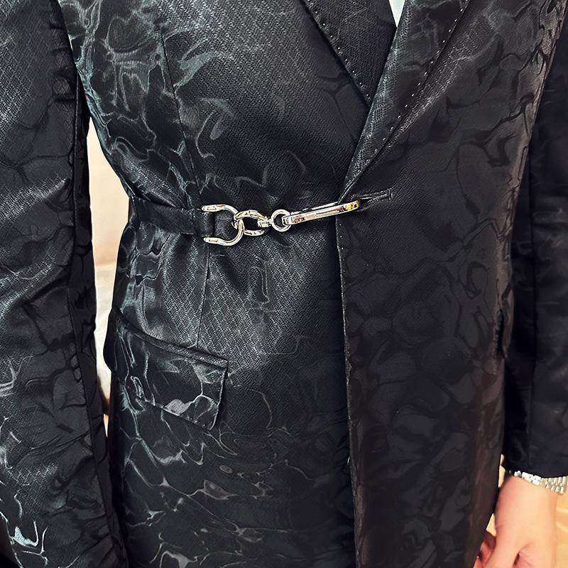 Vintage-Inspired Gentleman’s Casual Suit – Unique Leather Texture with Metal Hook Closure gents suit Distinguished Fine Apparel