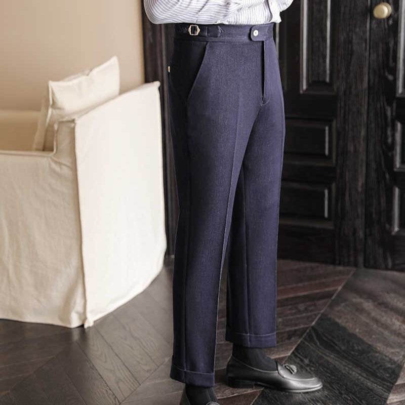 Casual High-waisted Men's Non-ironing Elastic Hanging Pants Naples Solid Color Dress Pants formal wear Distinguished Fine Apparel