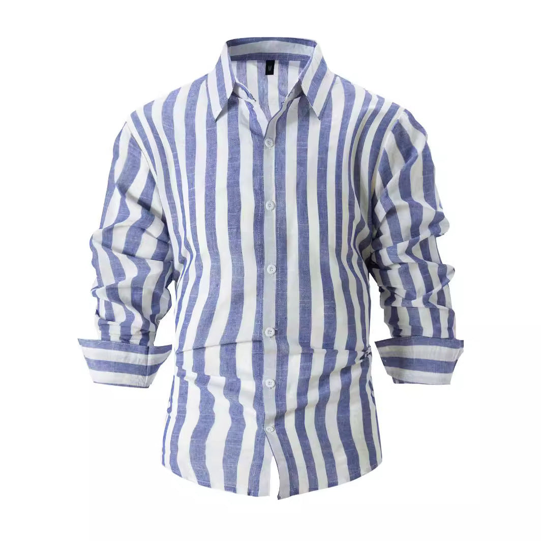 Men's Yarn-dyed Striped Casual Loose Long-sleeved Shirt Men's Shirts Distinguished Fine Apparel