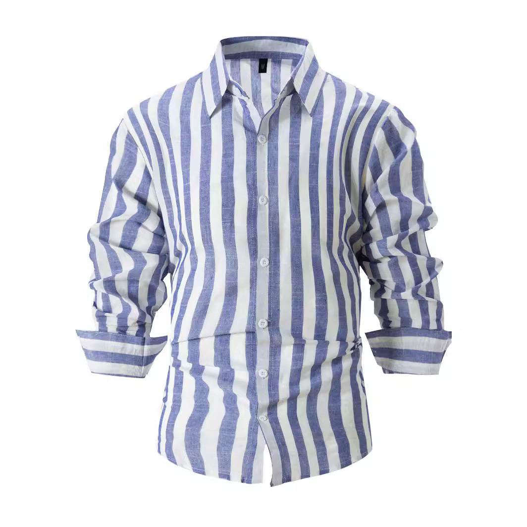Men's Yarn-dyed Striped Casual Loose Long Sleeved Shirt Men's Shirts Distinguished Fine Apparel