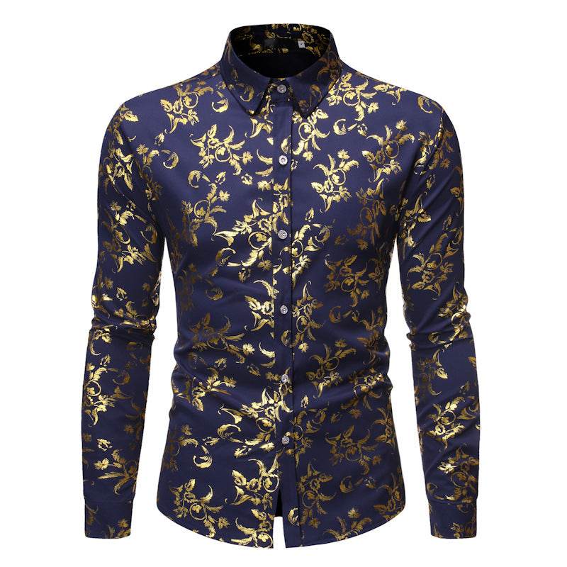 Men's Basic Style Bronzing Flower Shirt men's shirt Distinguished Fine Apparel Dark Blue S