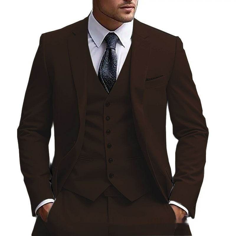 Gentlemen's European And American Style Plus Size Foreign Trade Three-piece Suit gents suit Distinguished Fine Apparel Brown 5XL