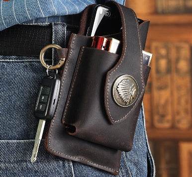 Sophisticated Genuine Leather Phone Belt Bag - Excellent Quality gents accessorys Distinguished Fine Apparel