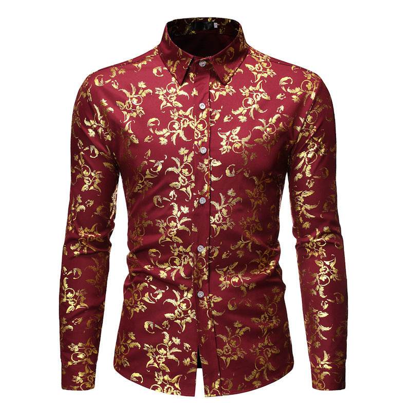 Men's Basic Style Bronzing Flower Shirt men's shirt Distinguished Fine Apparel