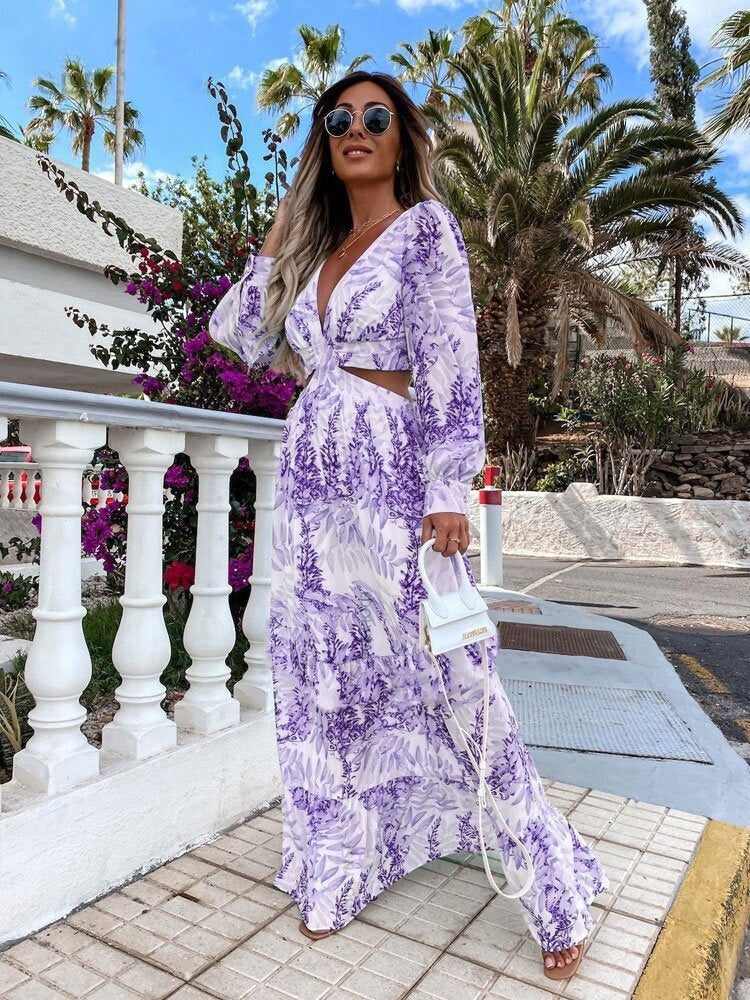Elegant Women's Dress Long Spring and Summer Flow Women's dress Distinguished Fine Apparel Purple 2XL