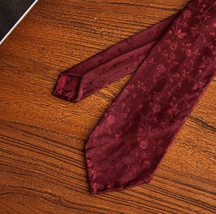 Three-fold Roll Wool Lining Handmade Tie, Silk Jacquard Businesses Tie gents ties Distinguished Fine Apparel Red