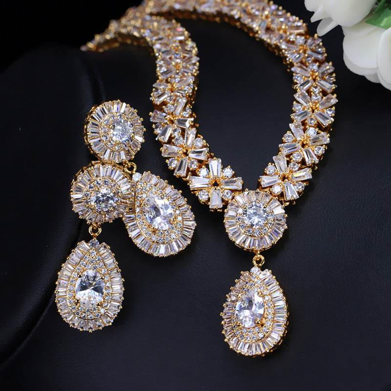 Elegant Zircon Necklace & Earrings Set – Classic Two-Piece Jewelry for Women jewelry set Distinguished Fine Apparel Golden white