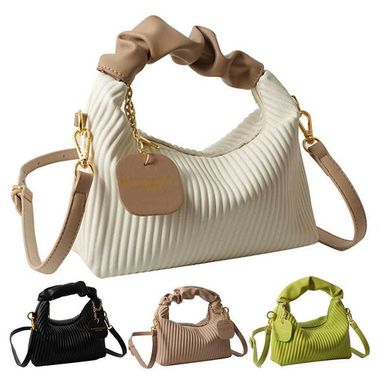 Ladies Crossbody Pleated Small Tote Bag - Casual Simple Elegant Messenger Style ladys bag Distinguished Fine Apparel