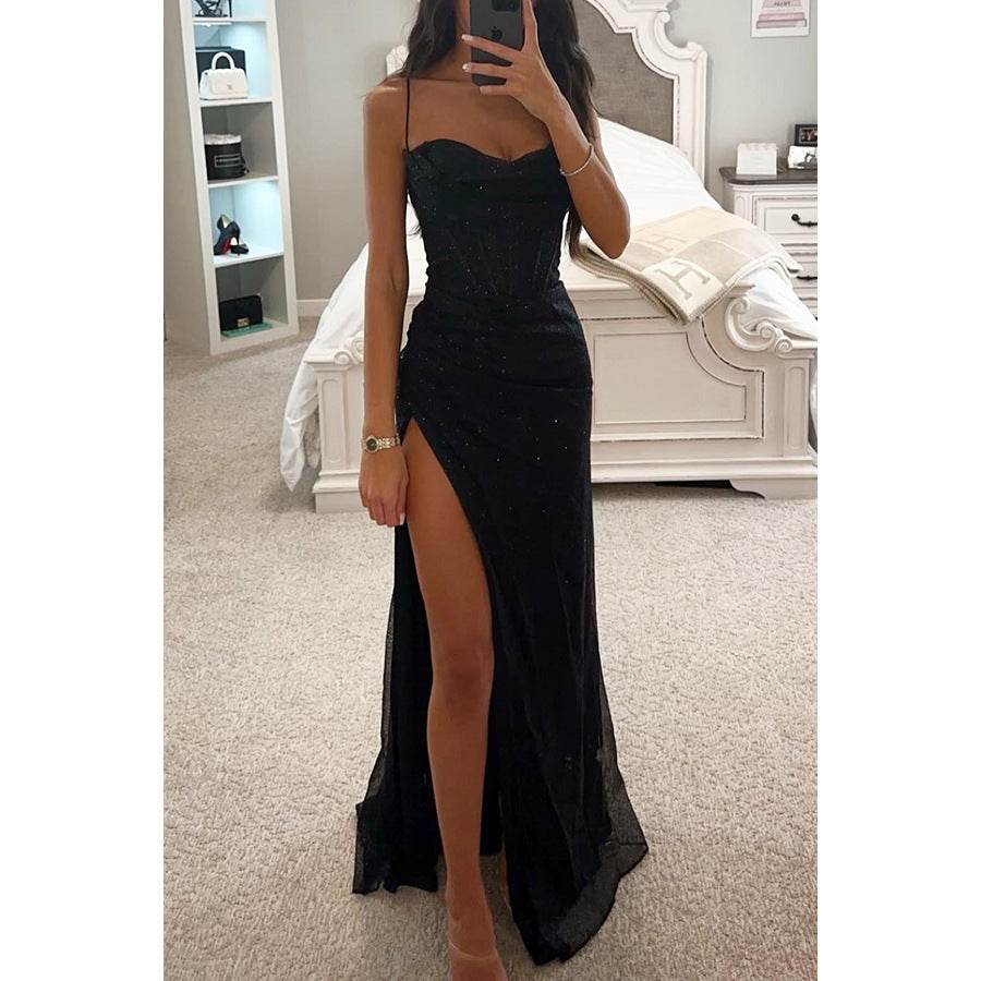 Women's Brilliant Beautiful Suspender Dress, Evening Gown, Women's dress Distinguished Fine Apparel Black S