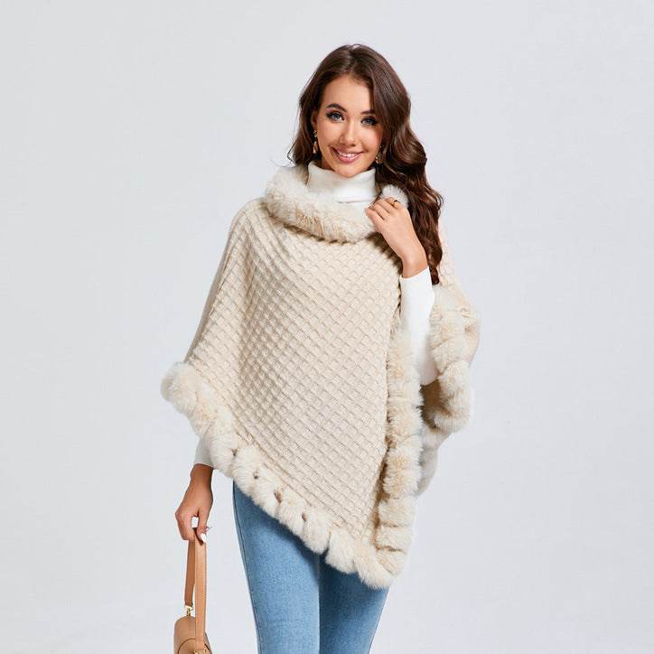 Women's Shawl Cape Luxury Rabbit Fur Collar - Graceful Cloak Outerwear lady's shawl Distinguished Fine Apparel