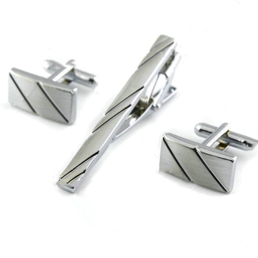 Men's Business Silver Diagonal Cufflinks gents accessorys Distinguished Fine Apparel