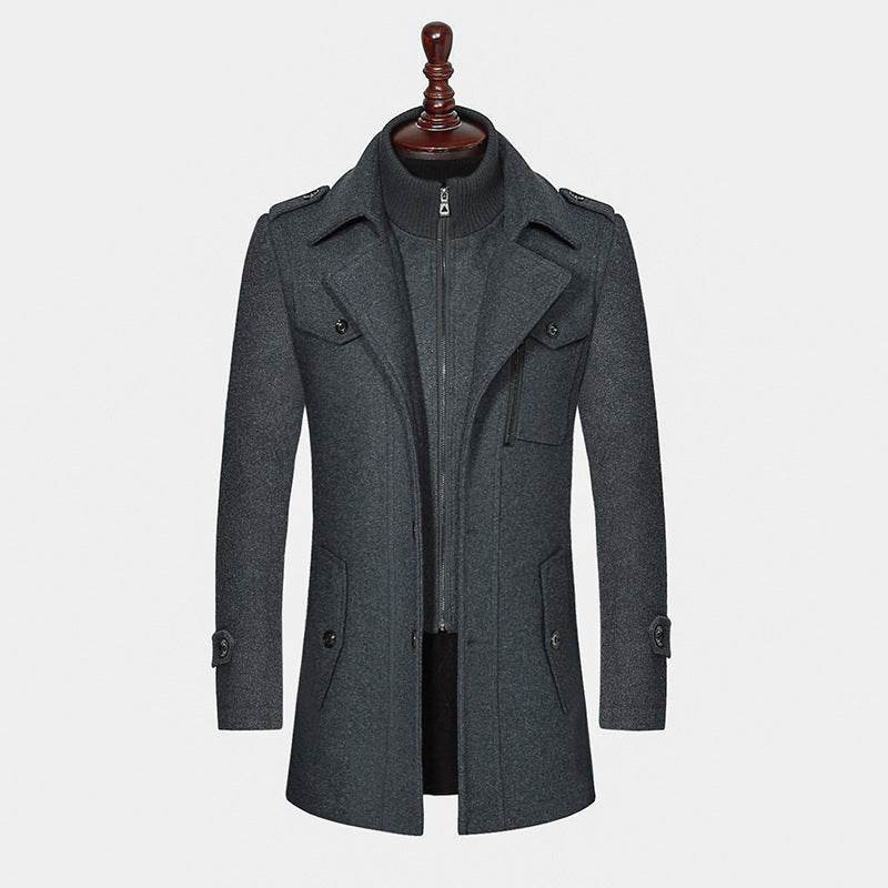 Men's Woolen Coat Double Collar Standard Vertical Zipper Coat Jacket gents jacket Distinguished Fine Apparel Gray L