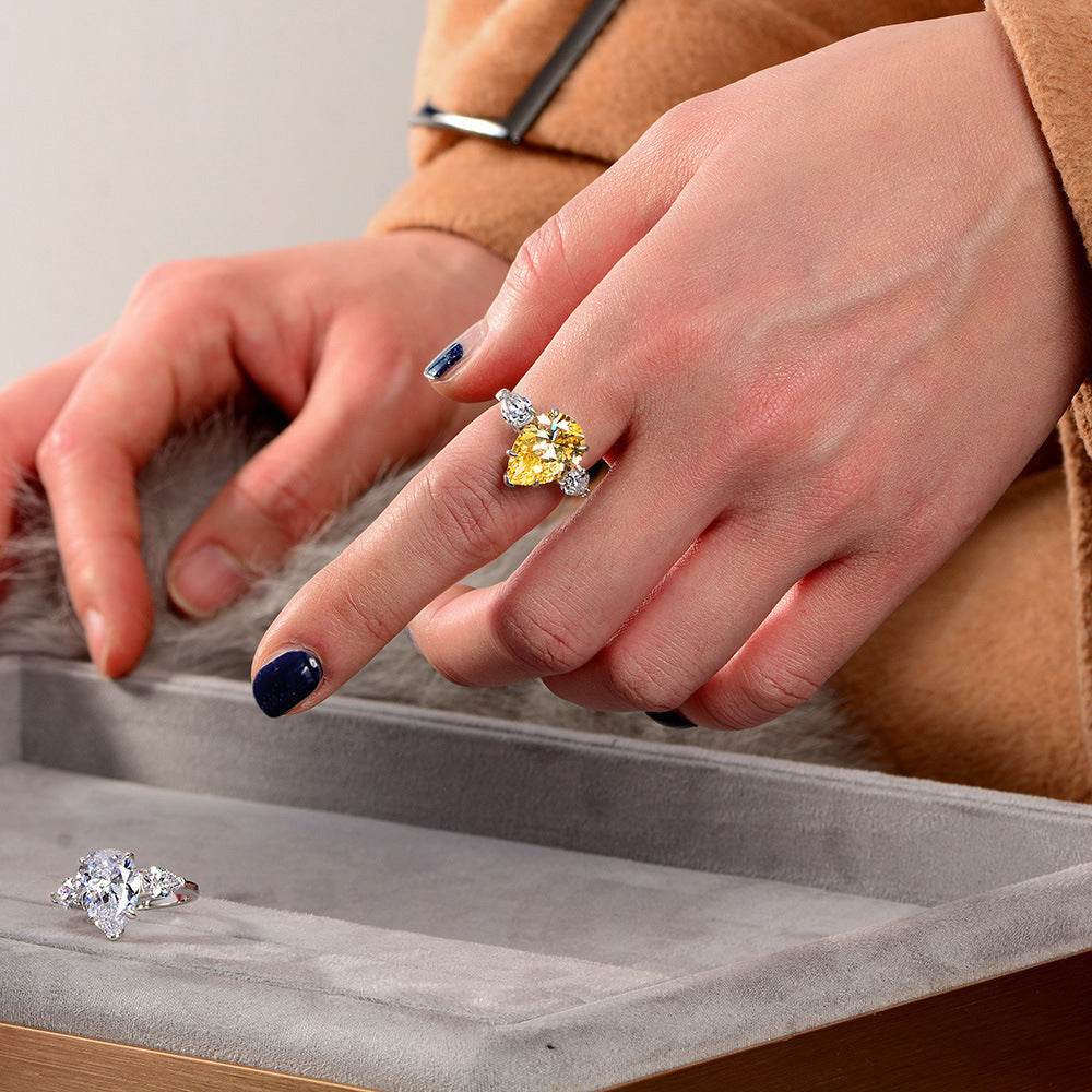 10 Carat Water Drop White Gold Plated Ring – High Carbon Diamond ladys ring Distinguished Fine Apparel