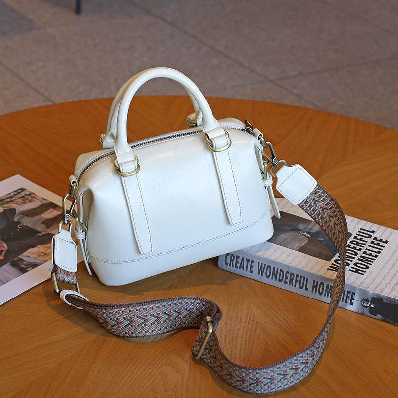 Genuine Leather Boston Shoulder Messenger Bag ladys accessorys Distinguished Fine Apparel White