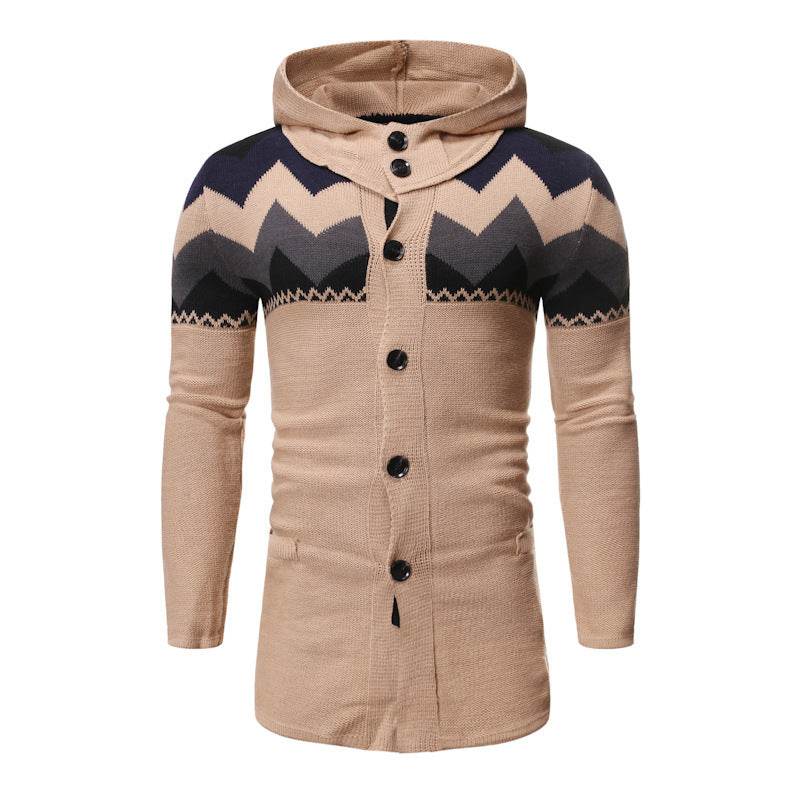 Gentlemen's Knitted Cardigan - Autumn And Winter European Cote gents top Distinguished Fine Apparel Khaki M
