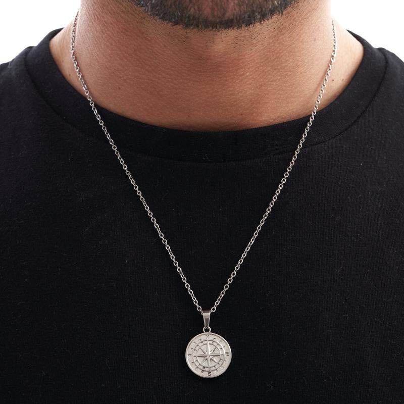 European And American Stainless Steel Compass Pendant Necklace formal wear Distinguished Fine Apparel