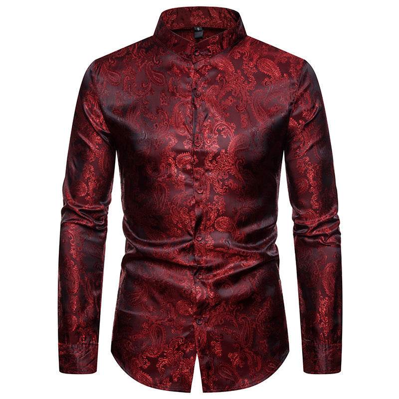 Men's Long Sleeved Shirt - High-end Cashew Flower Lapel Design Men's Shirts Distinguished Fine Apparel