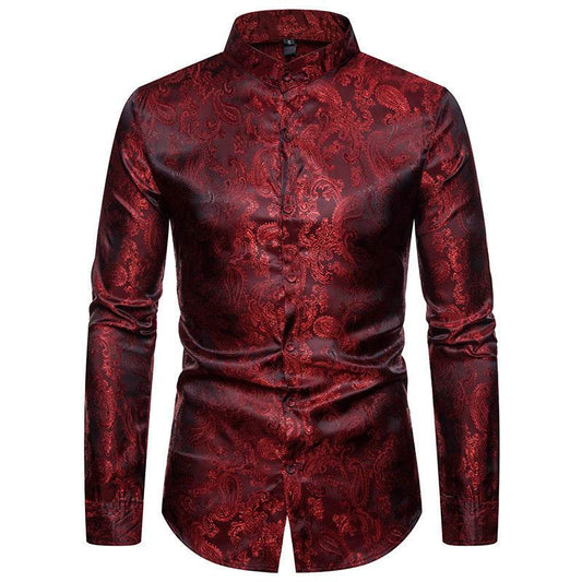 Men's Long Sleeved Shirt - High-end Cashew Flower Lapel Design Men's Shirts Distinguished Fine Apparel