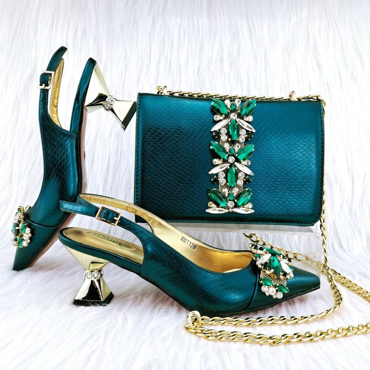 French Elegance Stiletto Heel & Convertible Handbag Set – Sophisticated Style Made Simple ladys foot wear Distinguished Fine Apparel Dark Green 38