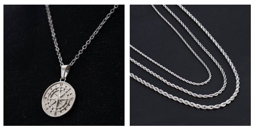 European And American Stainless Steel Compass Pendant Necklace formal wear Distinguished Fine Apparel Steel set