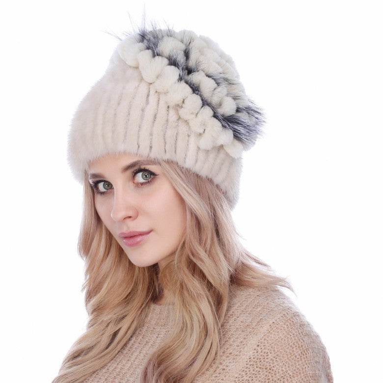 Women's Autumn And Winter Mink Woven Fox Fur Hat womens hats Distinguished Fine Apparel
