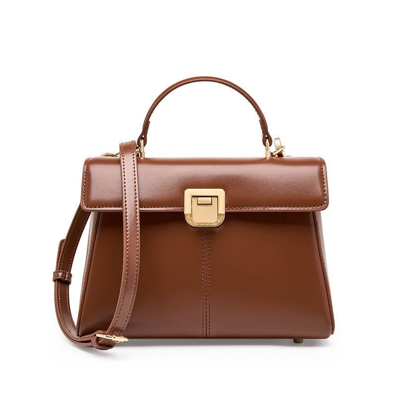Women's Genuine Leather Hachette Clasp Shoulder Bag ladys accessorys Distinguished Fine Apparel Dark Brown