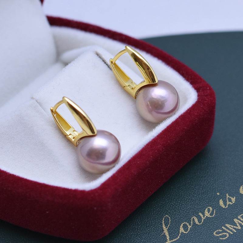 Elegant Geometric Pearl Earrings – Simple & Sophisticated Women’s Fashion ladys earrings Distinguished Fine Apparel Golden Purple Pearl 11to12mm