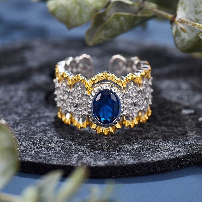 Temperament Two-Tone Gold Plated Pickaxe Ring – Bold Design, Subtle Statement ladys ring Distinguished Fine Apparel Blue