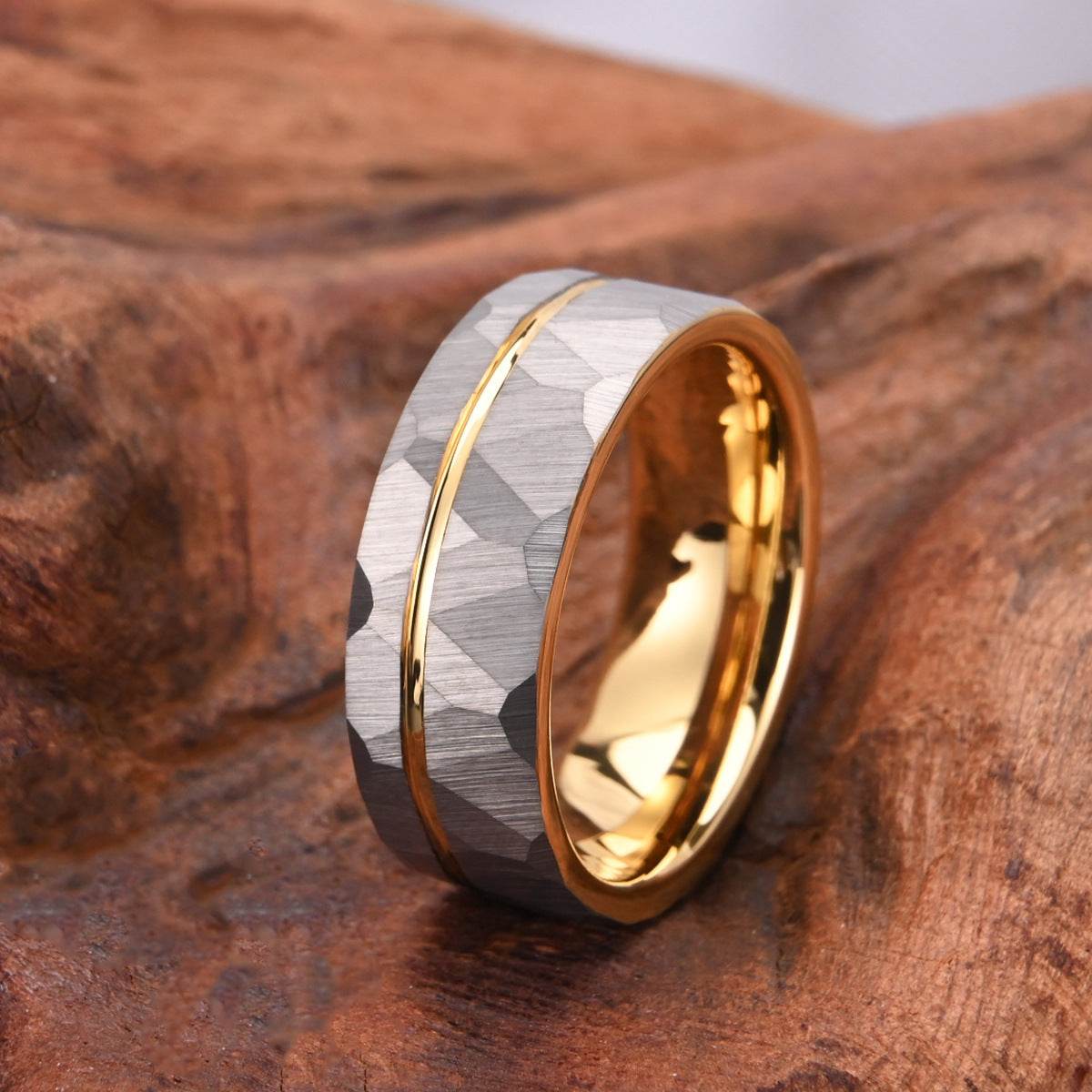 Men's Wide Tungsten Golden Hammer Ring formal wear Distinguished Fine Apparel