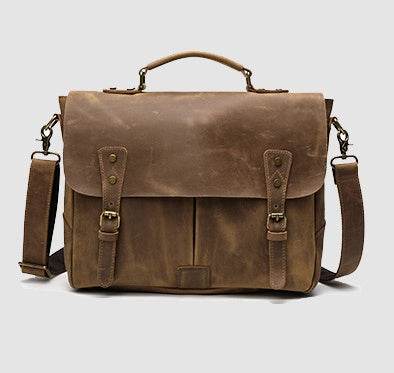Men’s Leather Briefcase Satchel – Portable, Durable & Executive-Ready gents bag Distinguished Fine Apparel Light Brown