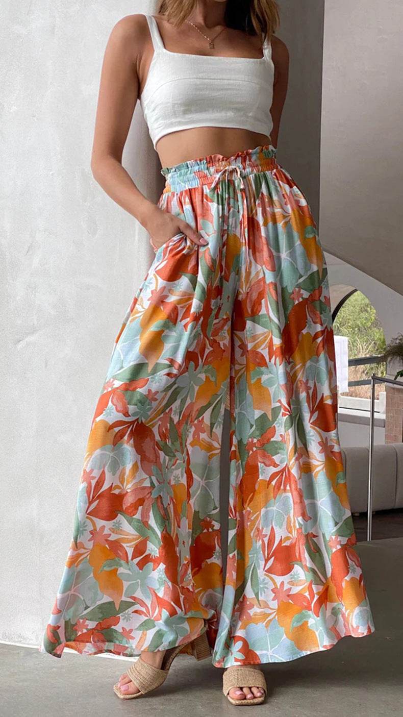 Women's Wide Leg Pants - Loose Comfy Casual - ladys pants Distinguished Fine Apparel Colorful print 2XL