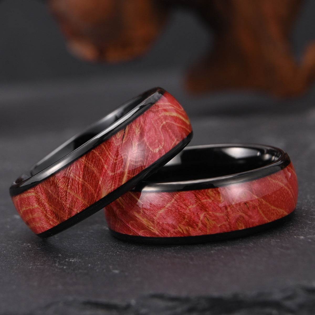 Wide Electric Black Tungsten Steel Inlaid Wood Men's Ring gents ring Distinguished Fine Apparel