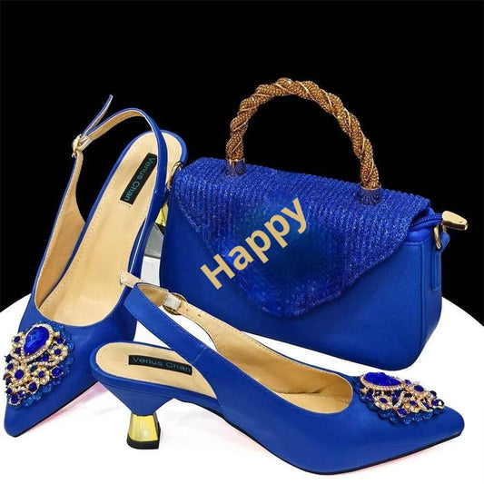 French Chic Sling-back Heels & Bag Set – Pointed Toe Elegance for Everyday Style ladys foot wear Distinguished Fine Apparel Blue 37