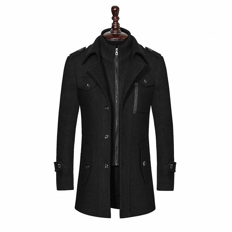 Men's Woolen Coat Double Collar Standard Vertical Zipper Coat Jacket gents jacket Distinguished Fine Apparel