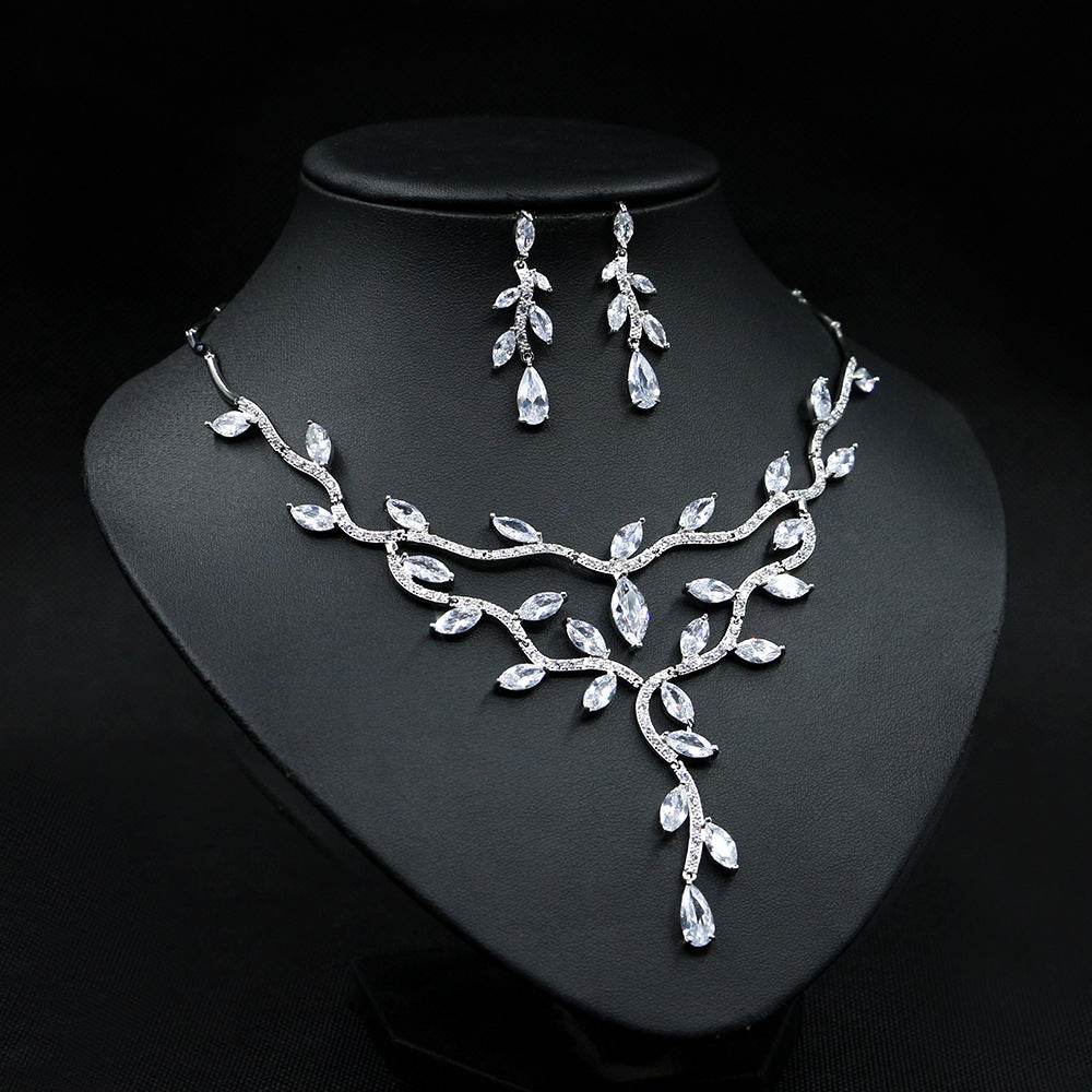 Zircon Necklace Bridal Set – European & American Elegance for Brides jewelry set Distinguished Fine Apparel
