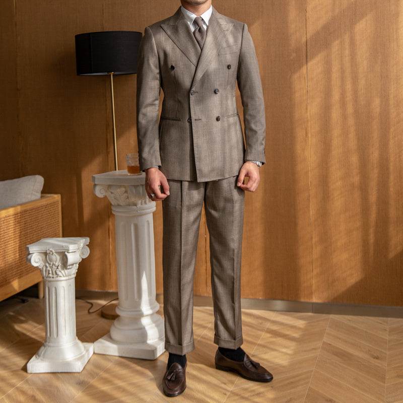 Men’s Elegant Double-Breasted Business Suit – Vintage Style Meets Modern Sophistication gents suit Distinguished Fine Apparel