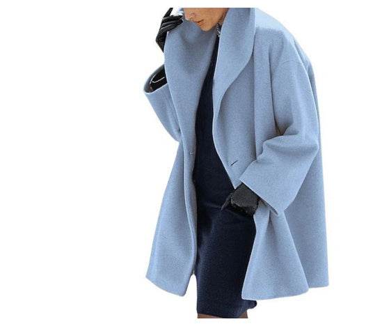 Ladies High Collar Neck For Autumn And Winter - Woolen Casual Coat ladys coats Distinguished Fine Apparel Blue 4XL