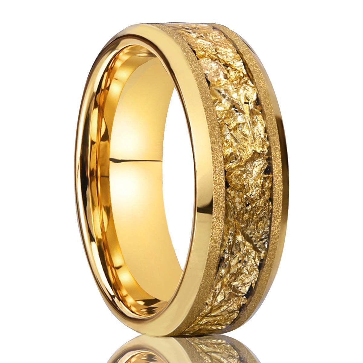 8mm Tungsten Steel Gold Sandblasting Electric Gold Ring gents ring Distinguished Fine Apparel
