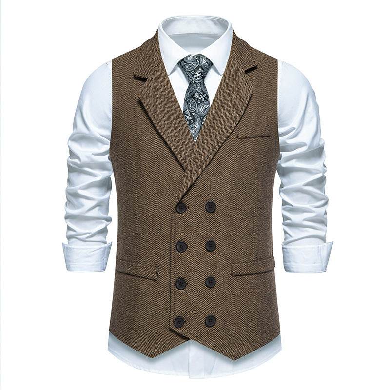 Distinguished Gentlemen's Herringbone Tweed Vest Double Breasted, Distinctive mens vest Distinguished Fine Apparel Brown S