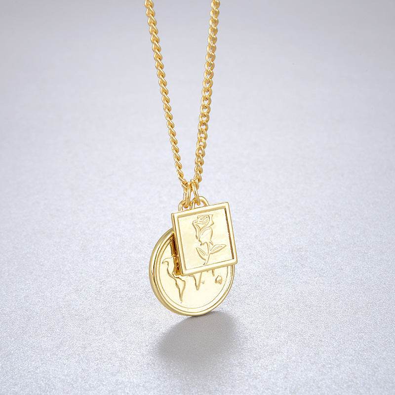 Retro Rose Coin Necklace – 925 Silver with 18K Gold Plating gents accessorys Distinguished Fine Apparel Gold 925 Silver