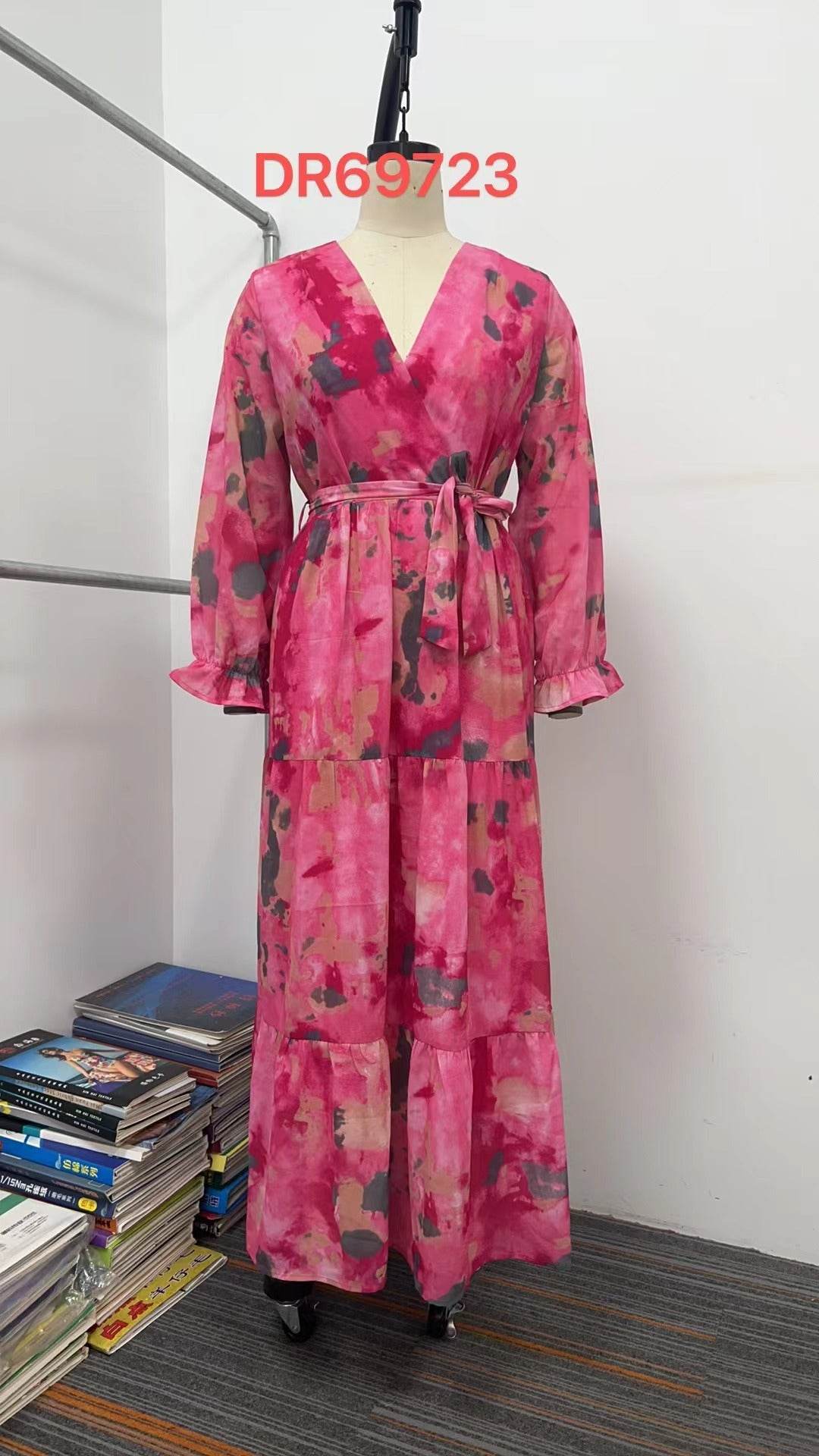 Ladies Floral Print Chiffon Maxi Dress - Elegant Pleated Gown dresses Distinguished Fine Apparel