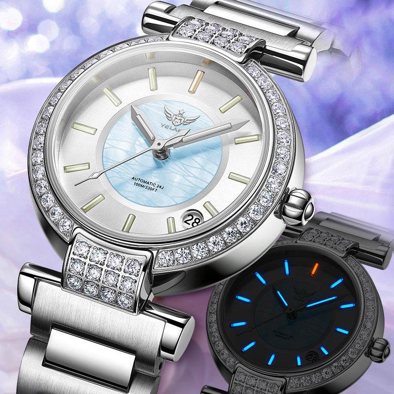 40% Off Elegant Distinctive Taste - Women's Full Automatic Waterproof Mechanical Timepiece ladys watch Distinguished Fine Apparel Steel belt goddess blue