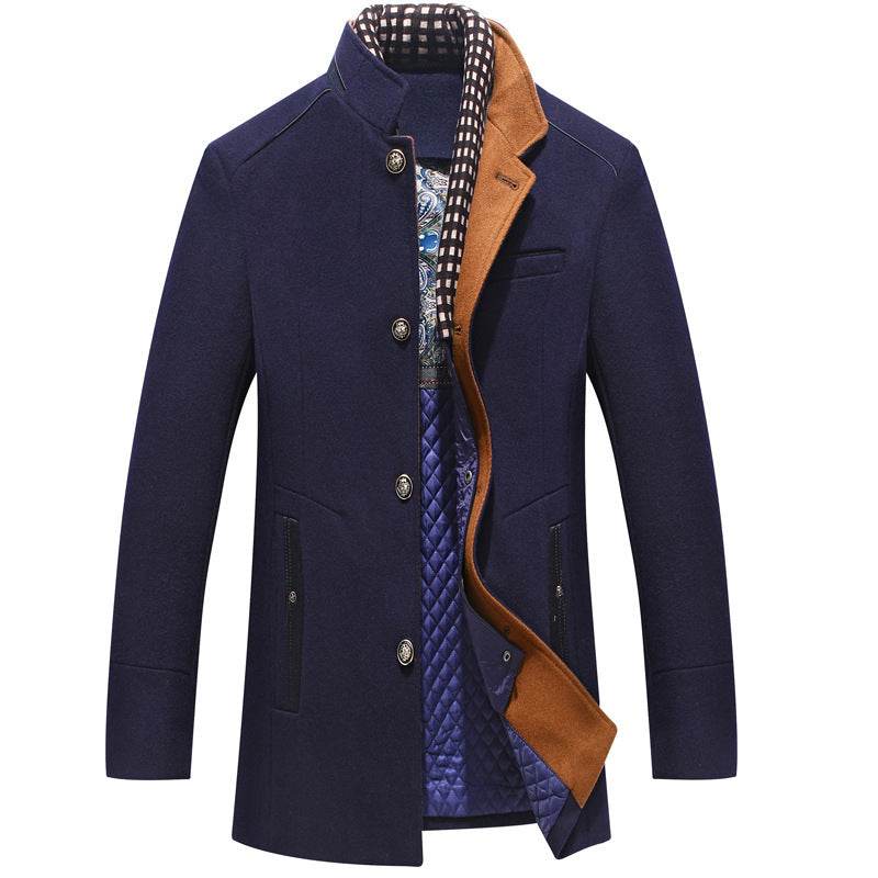 Men's Woolen Coat Thickened Scarf Collar Coat gents jacket Distinguished Fine Apparel Navy Blue 3XL