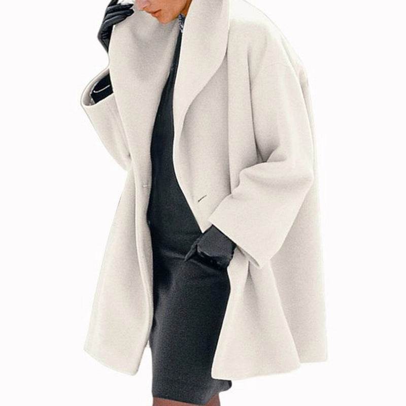 Ladies High Collar Neck For Autumn And Winter - Woolen Casual Coat ladys coats Distinguished Fine Apparel