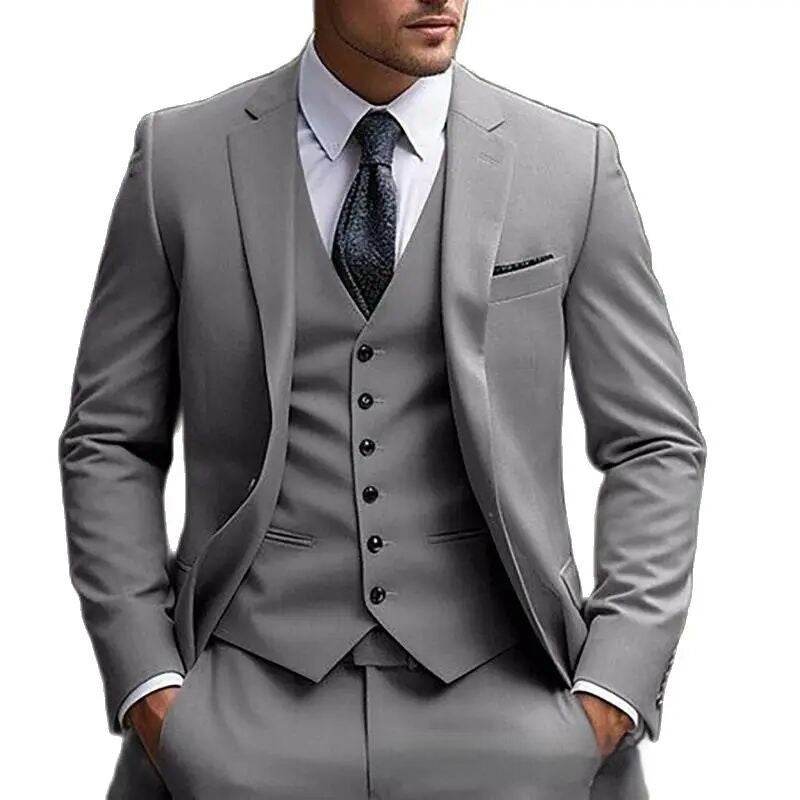 Gentlemen's European And American Style Plus Size Foreign Trade Three-piece Suit gents suit Distinguished Fine Apparel Gray 5XL