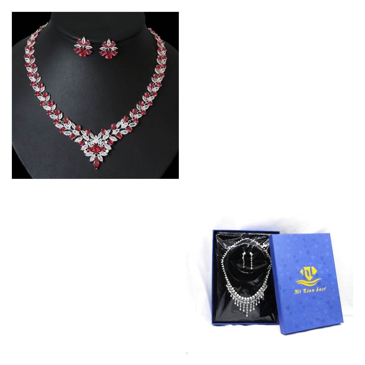 Fashion Ice Flower Zircon Jewelry Set - Sparkling Beauty with a Frosted Touch jewelry set Distinguished Fine Apparel Rose Red With box